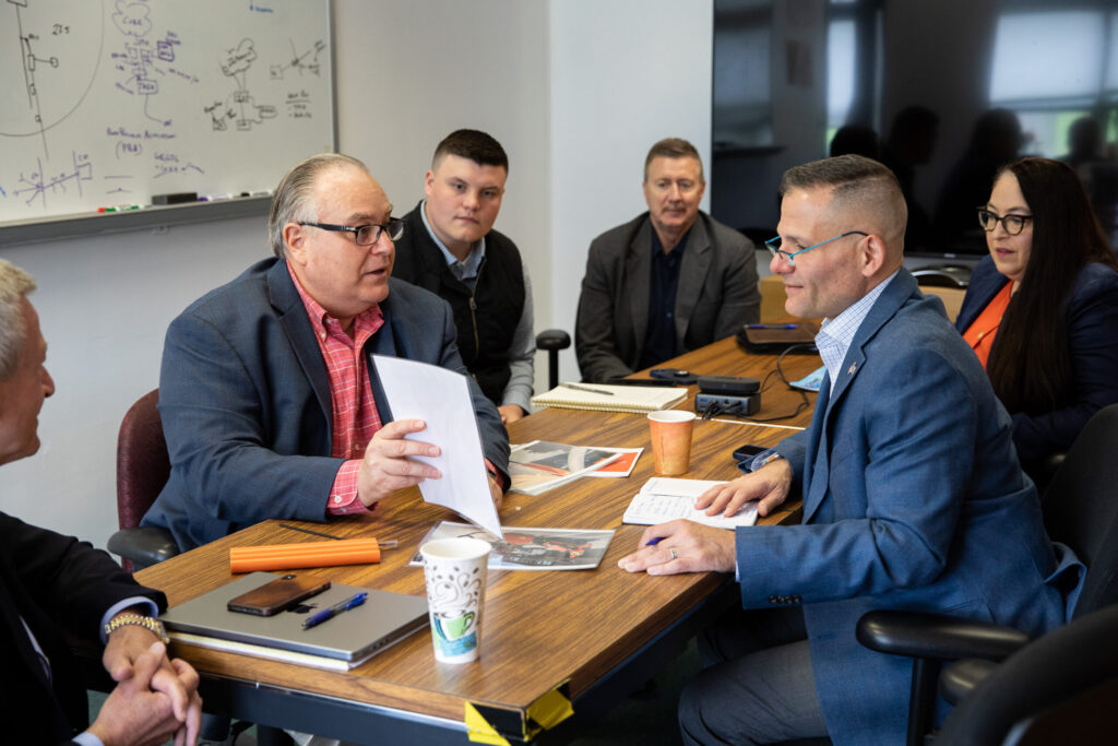 Shawn Beqaj, Archtop Fiber’s Chief Development Officer, explains the deployment of fiber-optic cable via underground micro trenching to Congressman Marc Molinaro at our headquarters in Kingston on May 3.