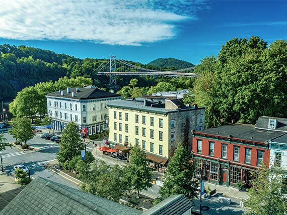 Kingston, NY stores and the Wurts Street Bridge in the background